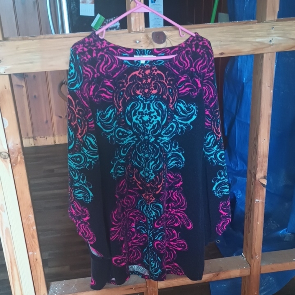 Aryeh Black Dress with Pink and Blue Accents